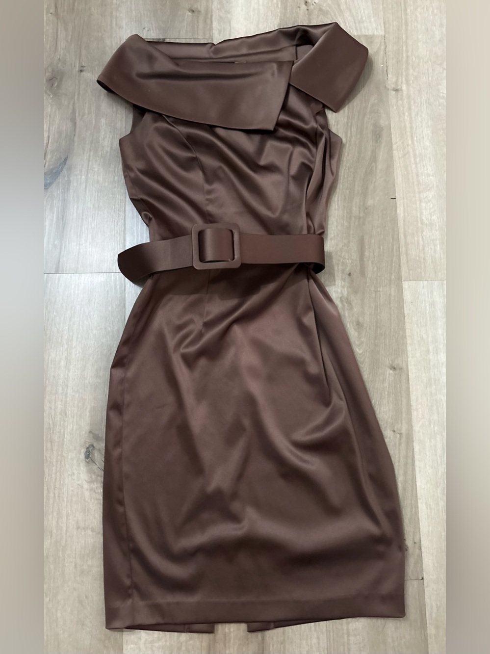 Women’s Ellen Tracy Formal Off Shoulder Belted Brown Midi Dress - Size 6